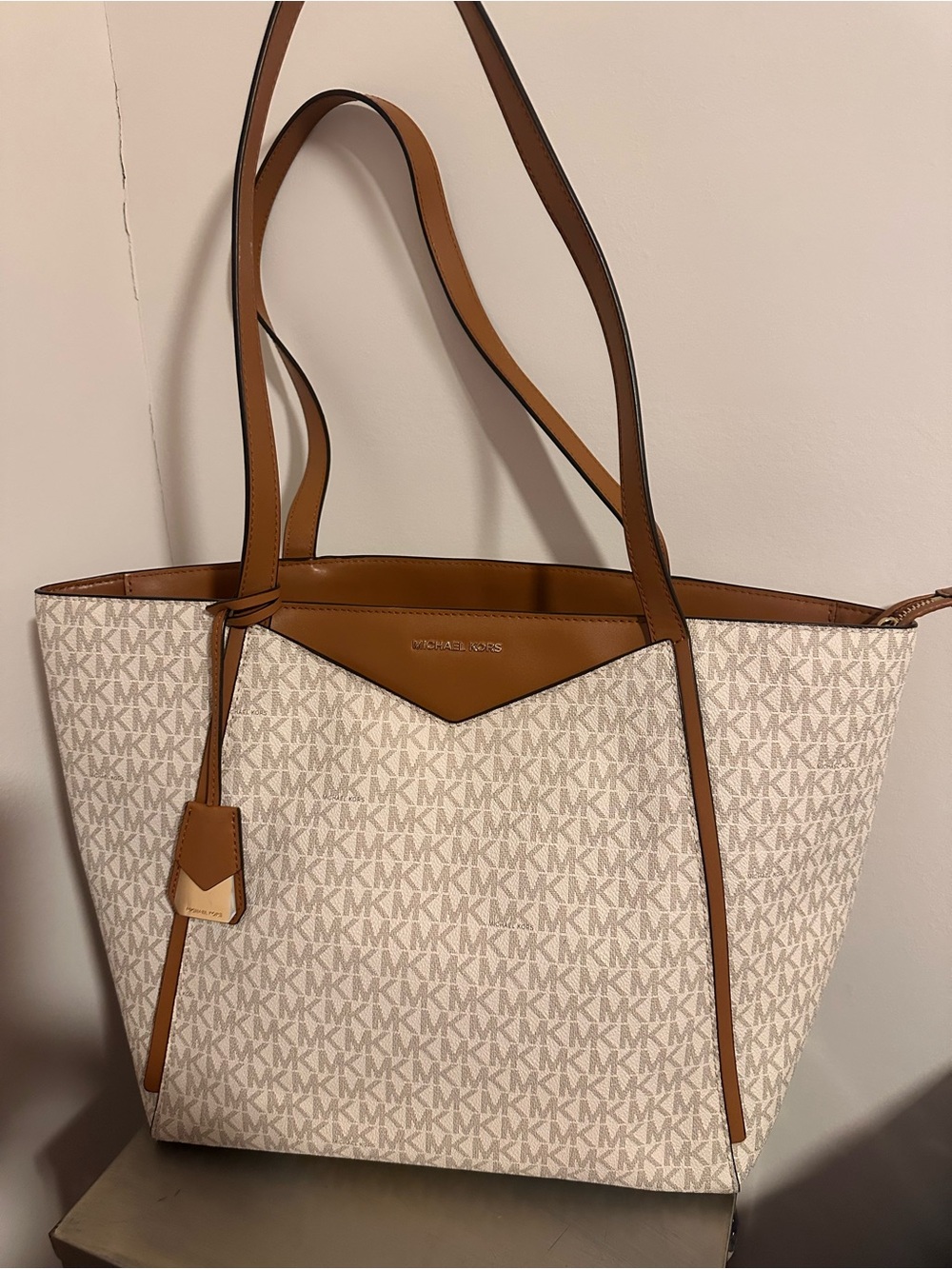Michael Kors Signature MK Canvas Tote in Vanilla and Acorn